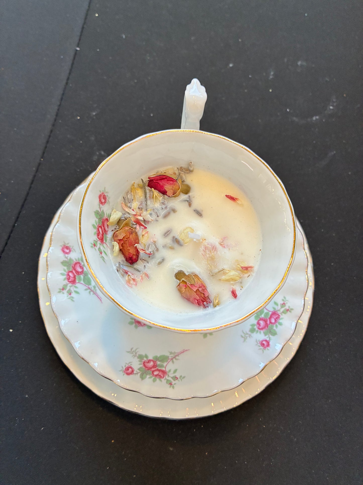 Vintage Teacup Trio Rose Scented Candle.