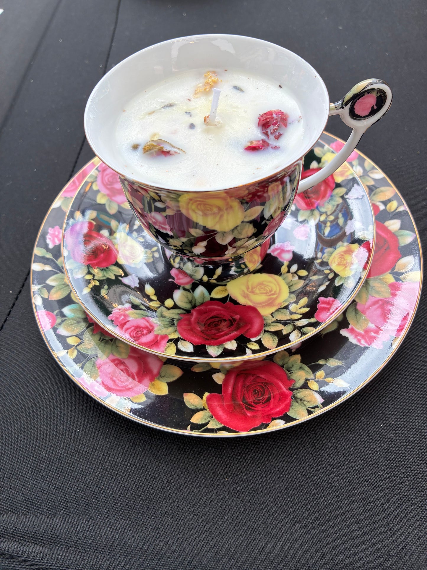 Velvet Rose Scented Trio Teacup Set Candle, tailored to The Timeless Glow tone