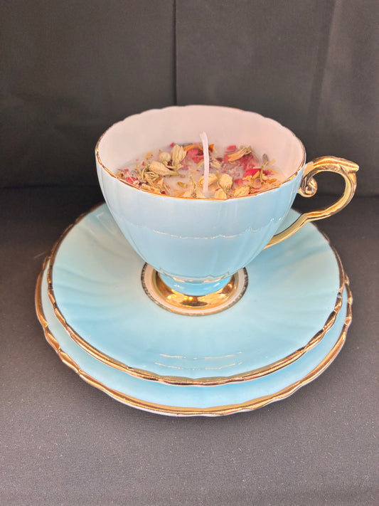Vintage Teacup Candle Scented with Blue Lavender essential oils