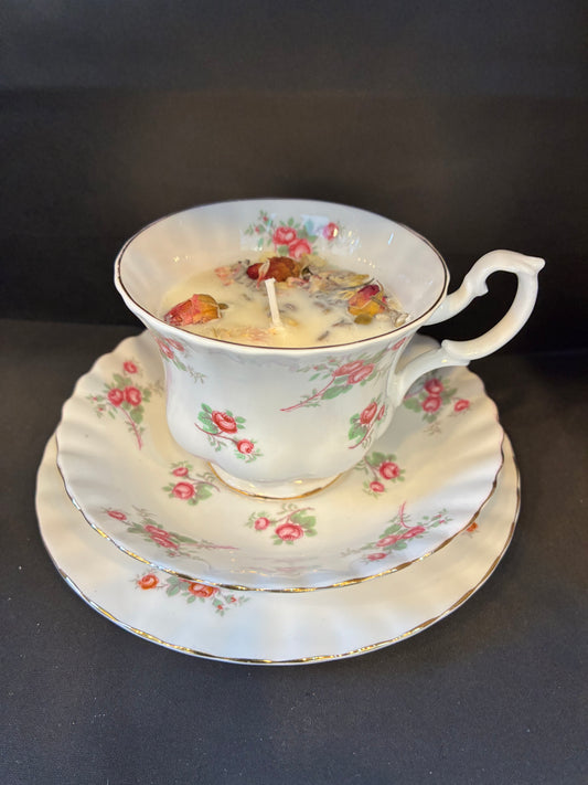 Vintage Teacup Trio Rose Scented Candle.