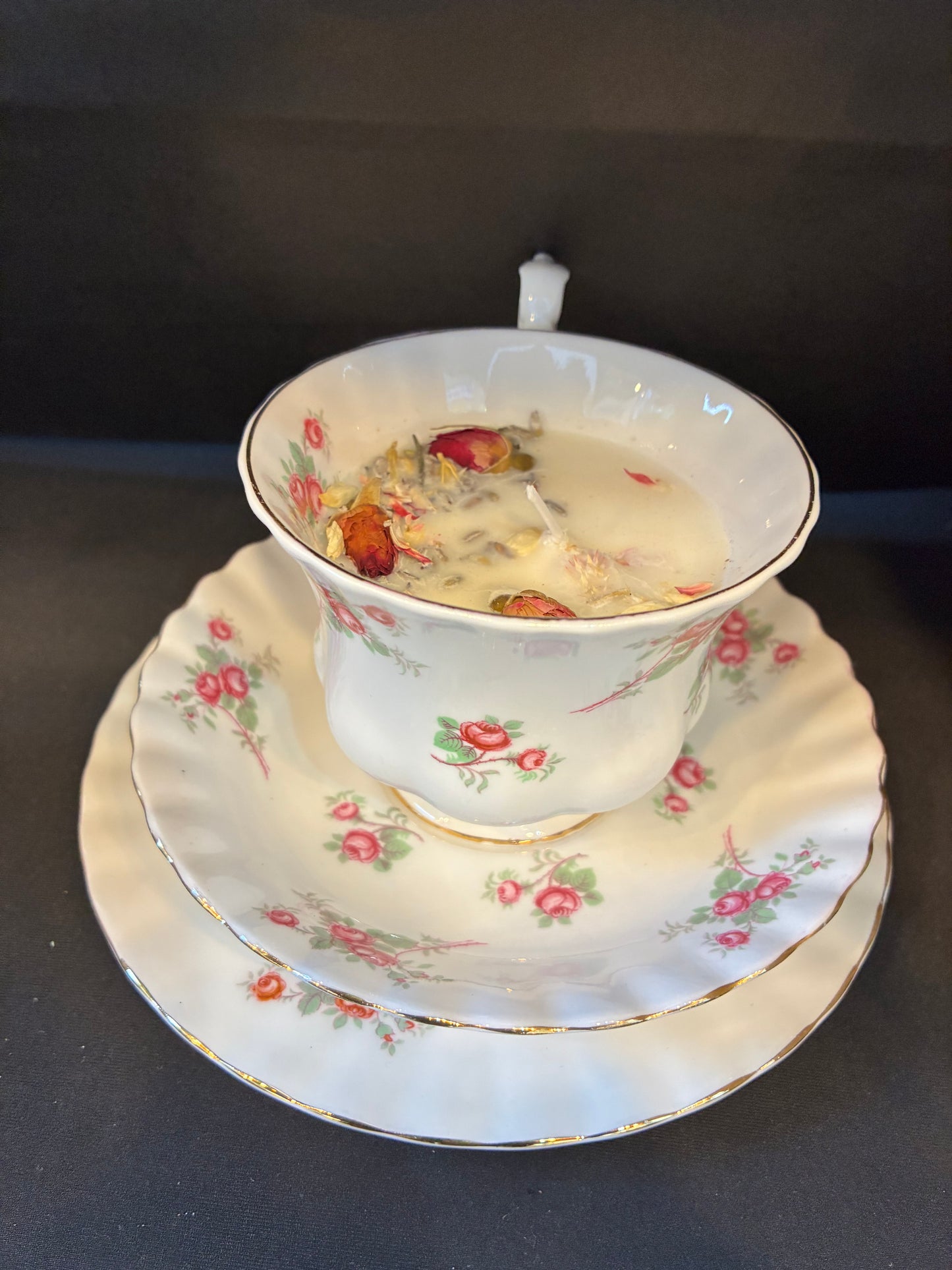 Vintage Teacup Trio Rose Scented Candle.