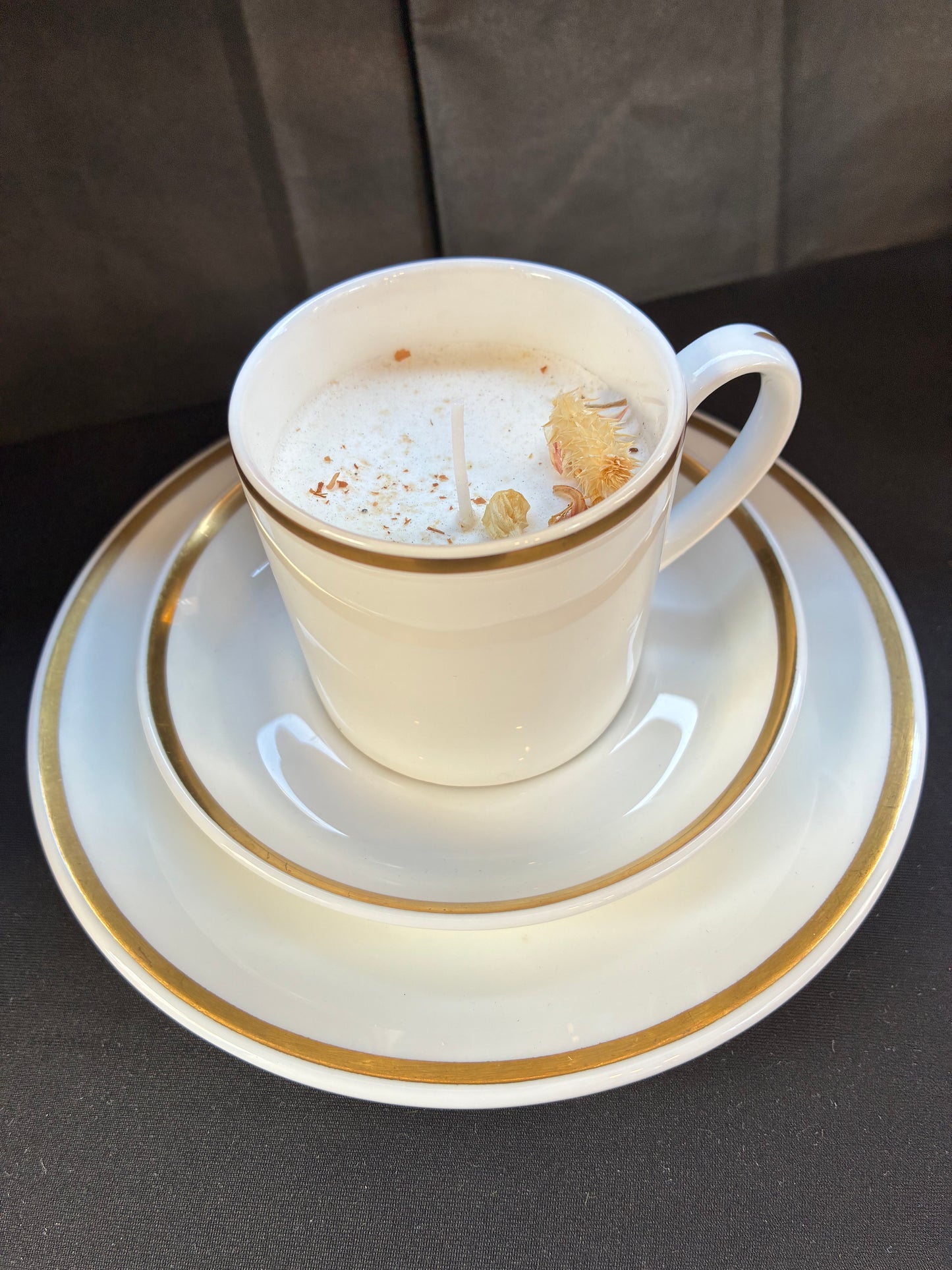 Vintage Teacup Set Candle scented with White Lily essential oils, tailored to The Timeless Glow tone.