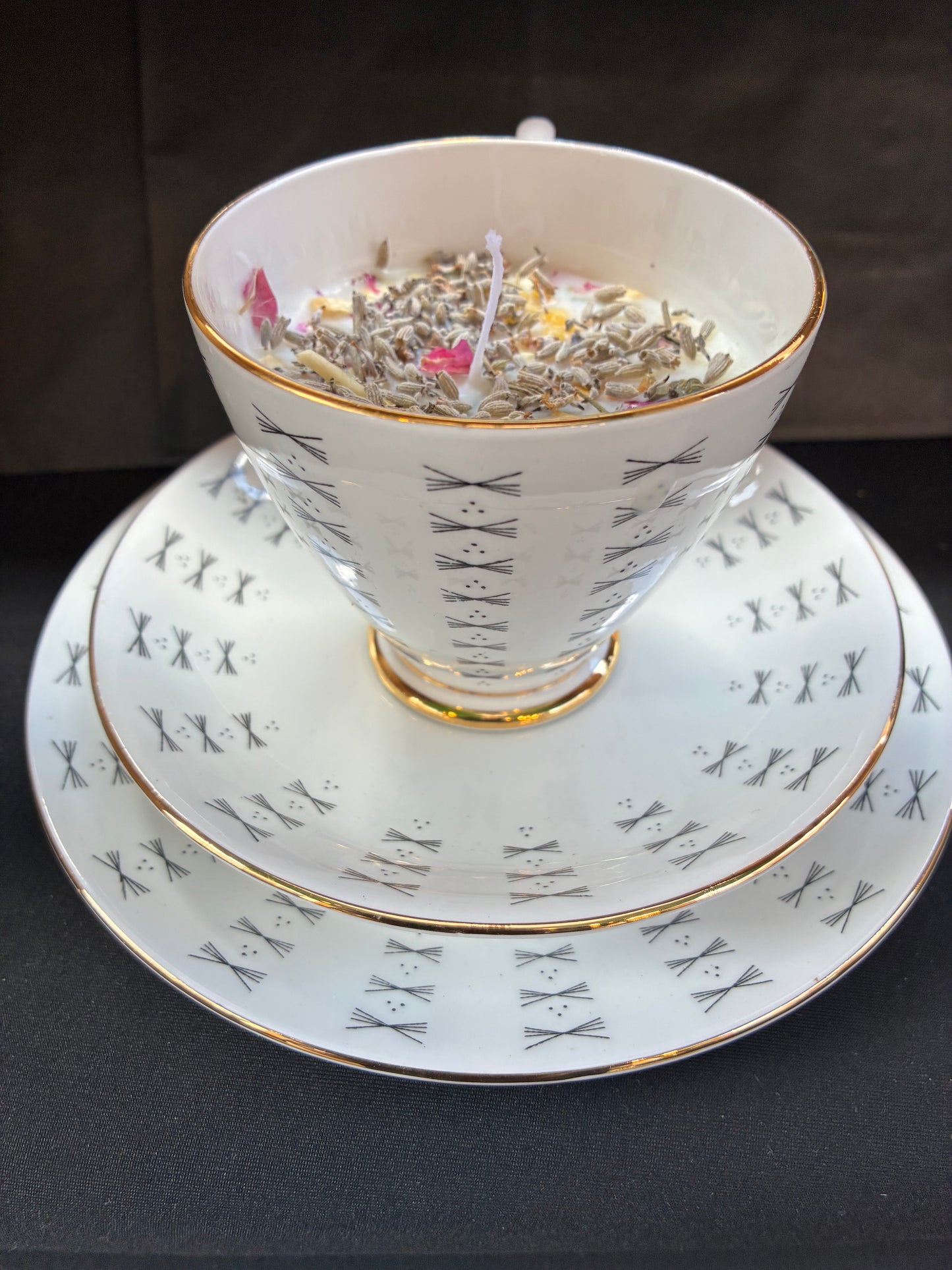 Hand poured Vintage Teacup Candle set infused with blue lavender oils and botanicals